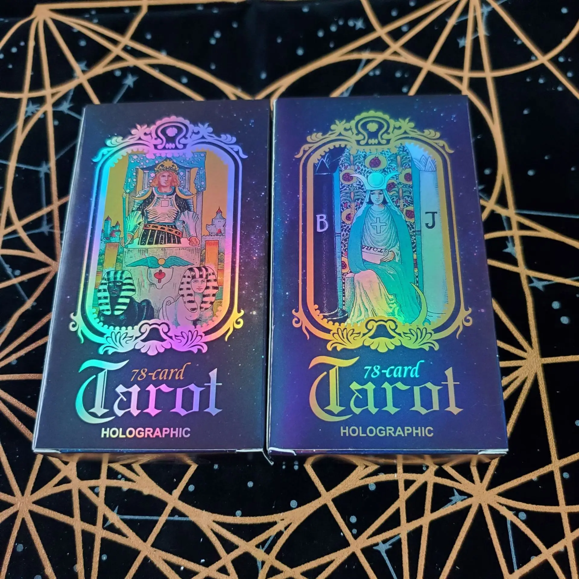 Shine Holographic Tarot Cards with Paper Guide Book Original Size King 78 Cards Deck Divination English Verson Oracle Board Game