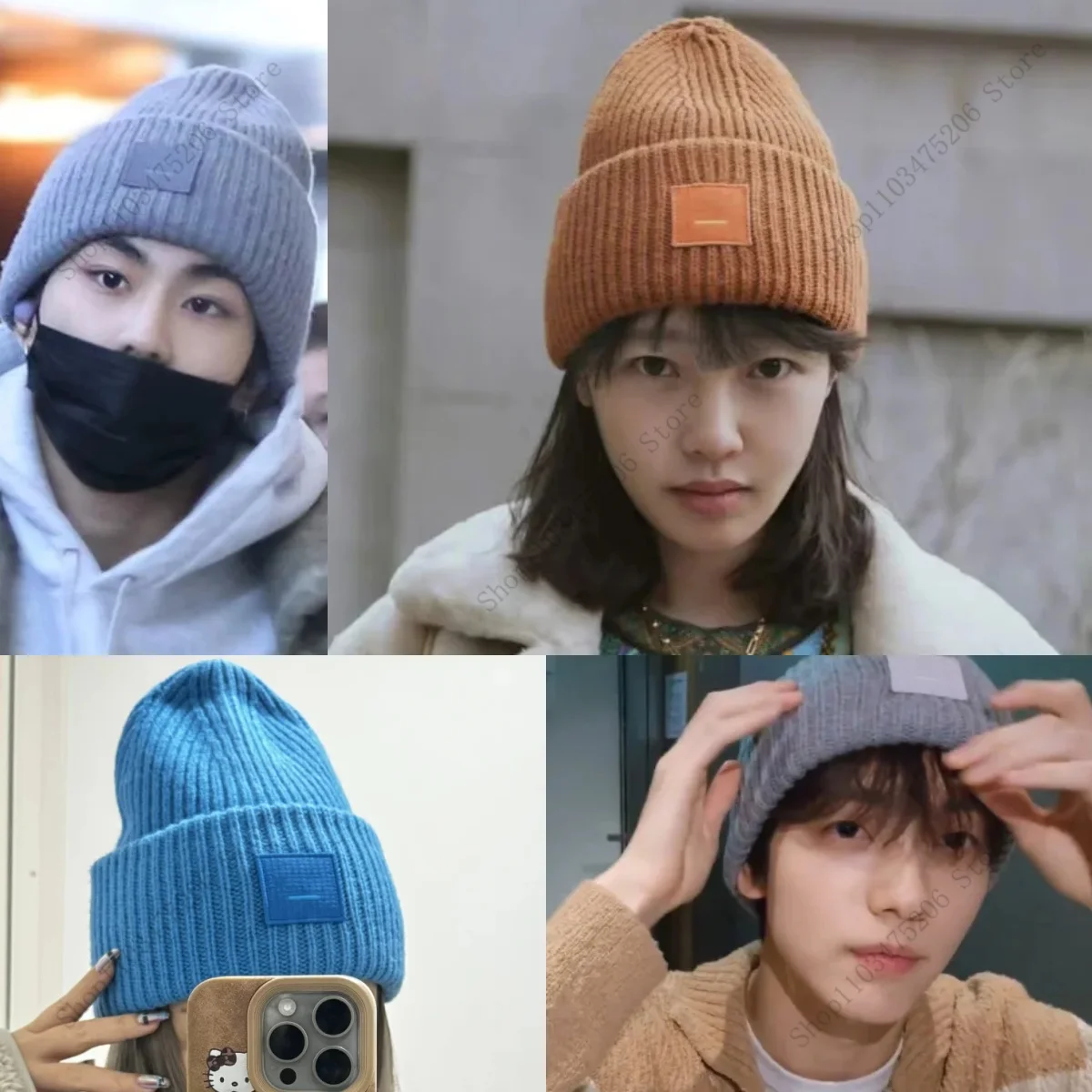 New Ac Smiling Face Hats Unisex Women's Autumn and Winter Bunny Solid Knitted Double Layer Studio Warm Wool Warm Knitted Beanies