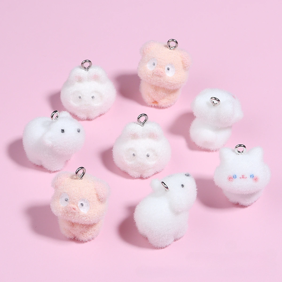 20PCS 3D Resin Flocking Cute animal Charm Mini Plush Doll Pendant for Necklace Keychain Making DIY Jewelry Accessories Wholesale