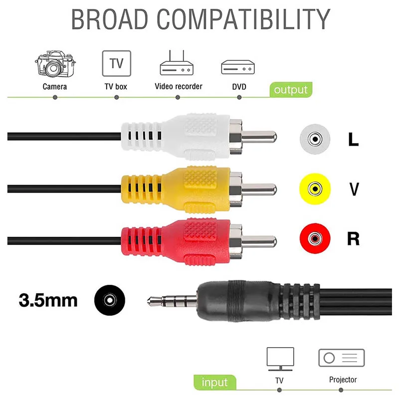 3.5mm to 3 RCA Gold-Plated Audio Video Cable Net AV Cable for TV Home Theater Speaker Subwoofer Amplifier Home Audio Video Cable