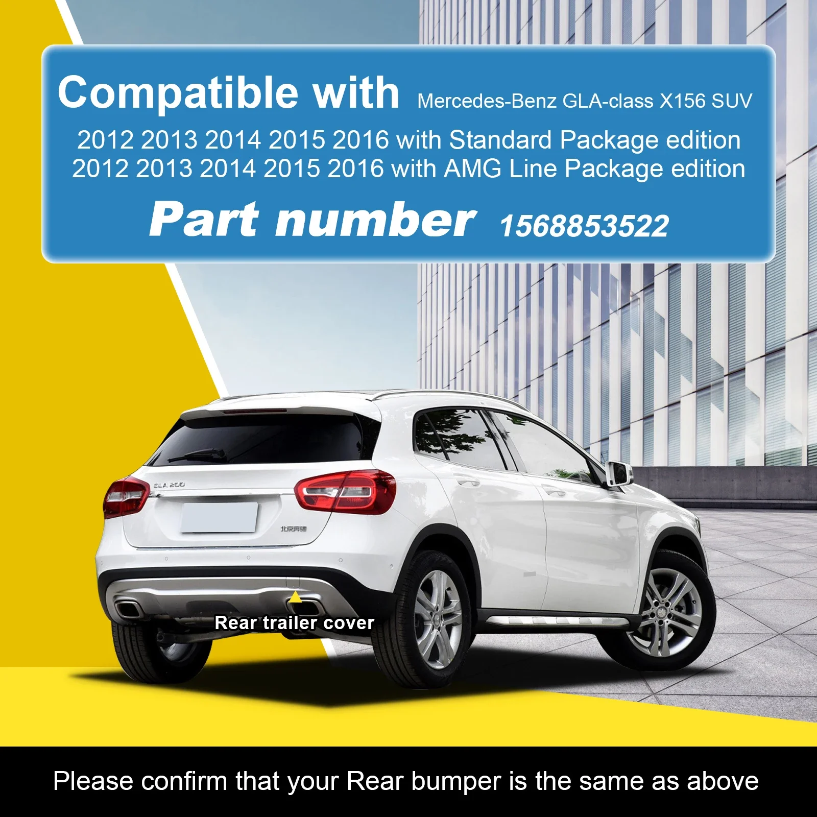 For Mercedes Benz GLA W156 X156 Facelift 2012 - 2016 Rear Bumper Tow Hook Towing Eye Cover Genuine Part 1568853522