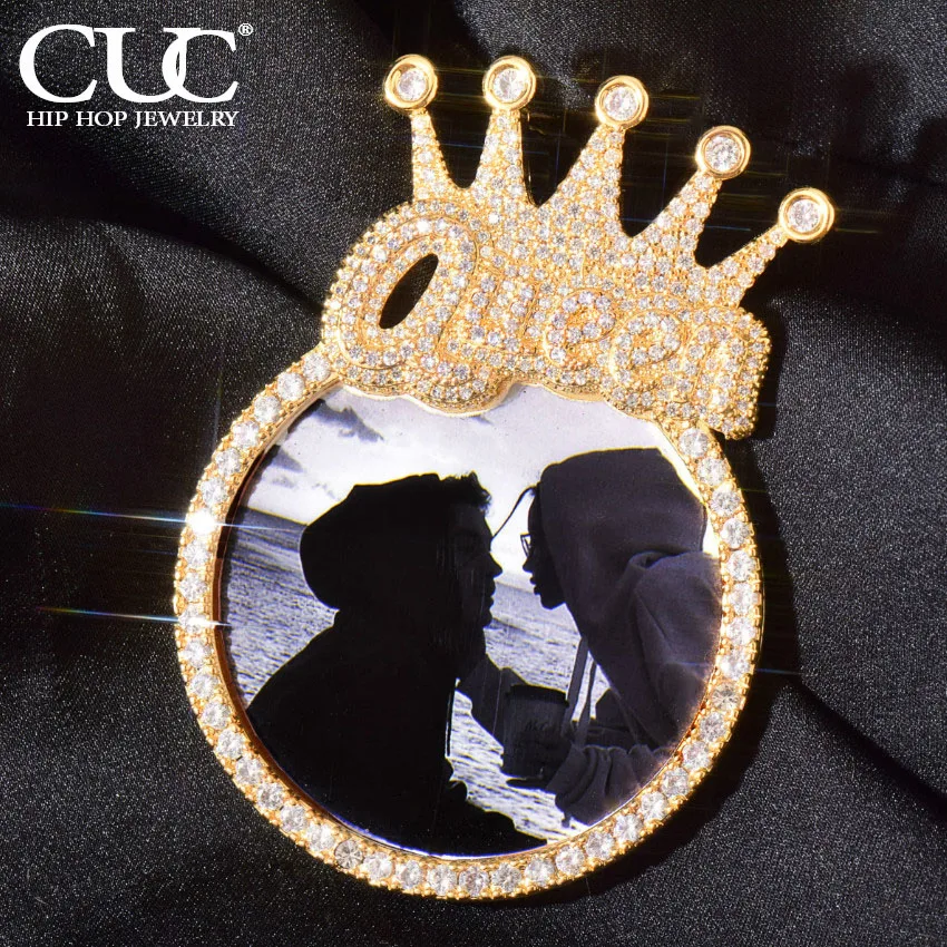 CUC Custom Photo Pendant Queen Crown Bail Memory Frame Picture Necklace Iced Out Zircon Men Women Hip Hop Jewelry