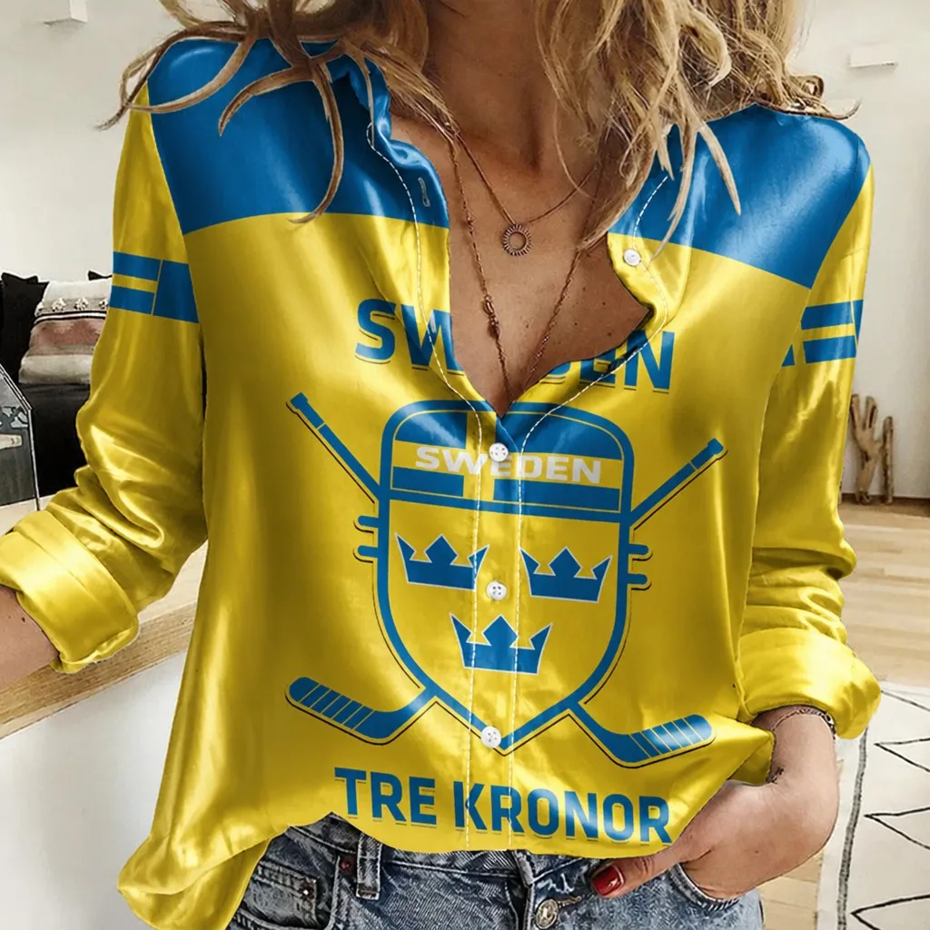 2026 Women's Satin Long-Sleeve Swedish Print Fashion Loose-Fitting Shirt, Casual Shirt, Commuter Wear, Party Wear, Stylish Top view 4