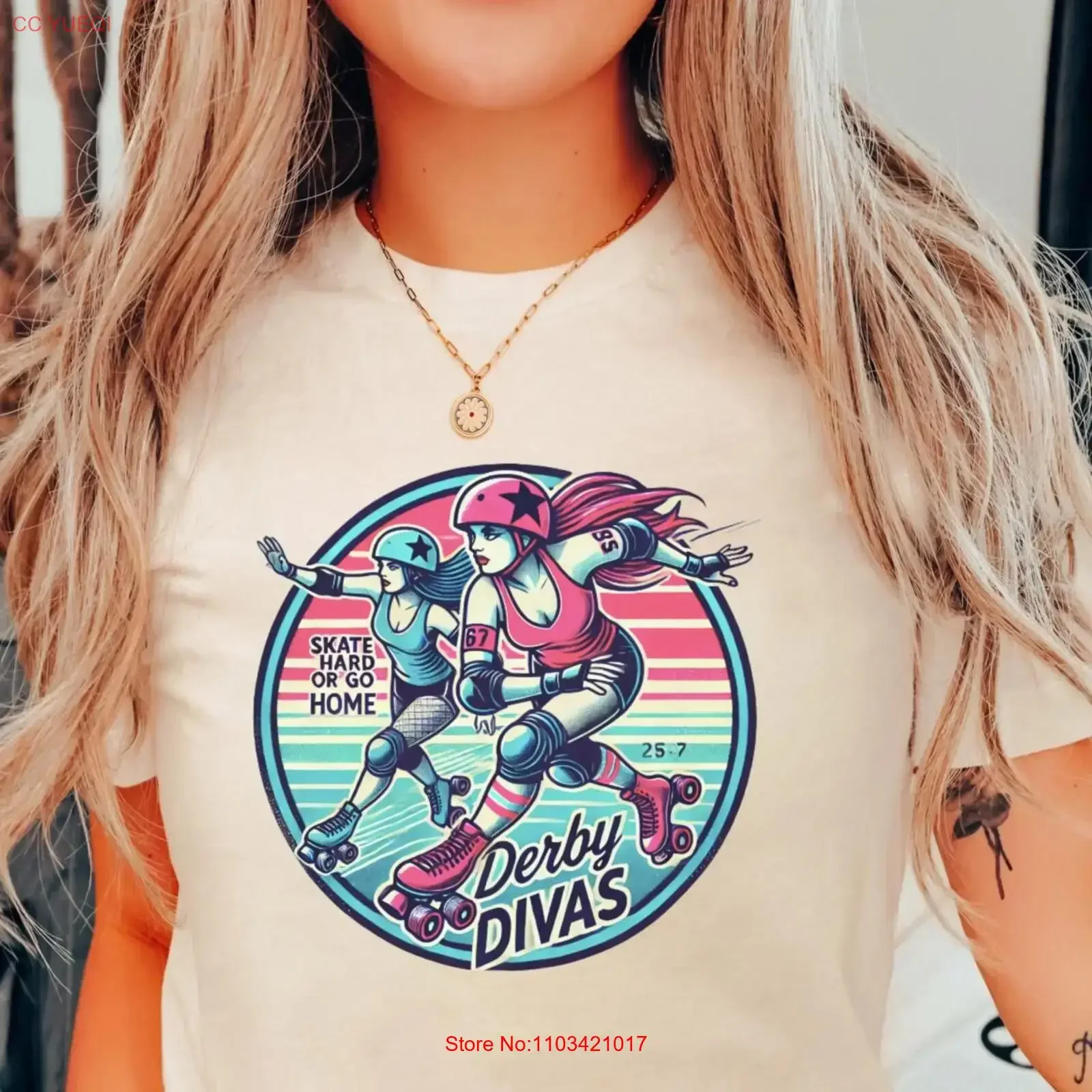 Derby-Camiseta para niñas, patines, patín, patín, ropa de calle lavada vintage, ligeramente cómoda, versátil, informal, suave