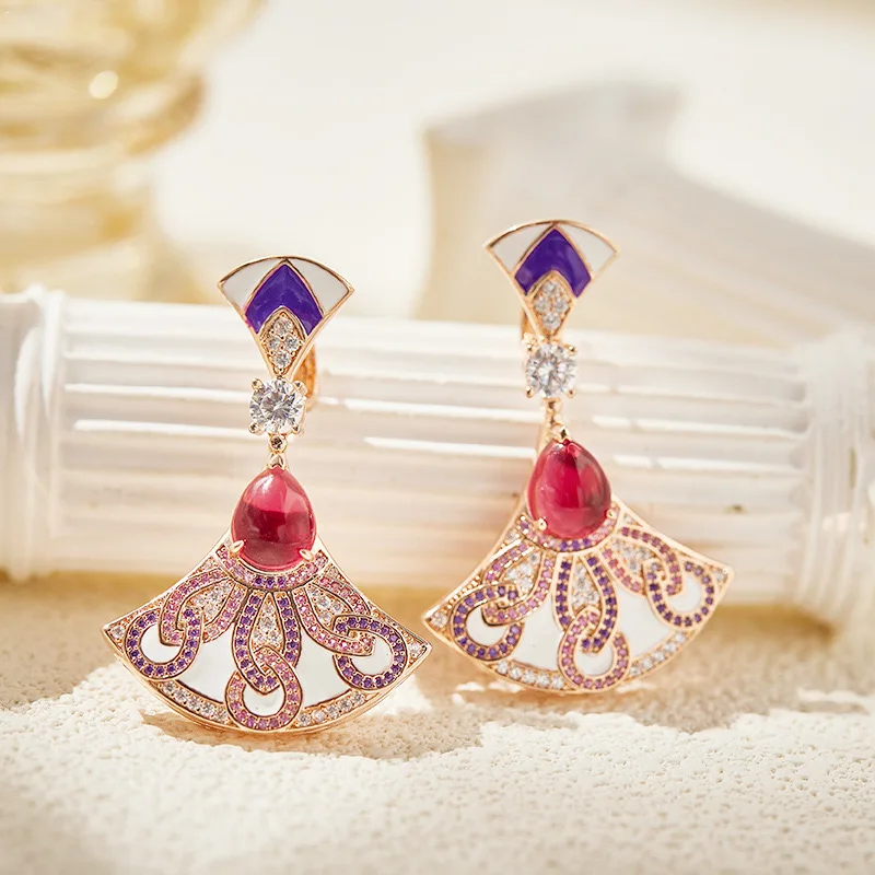 EYER Fashion Luxury Designer Jewelry Colorful Fan-Shaped Drop Pendant Earrings For Women Party Dinner Dress Fine Jewelry Gift