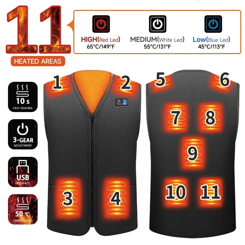 Men and Women Zone 11 Winter Smart USB Heated Vest Graphene Heating Jacket Warmth and Safety Suitable Sports and Hiki