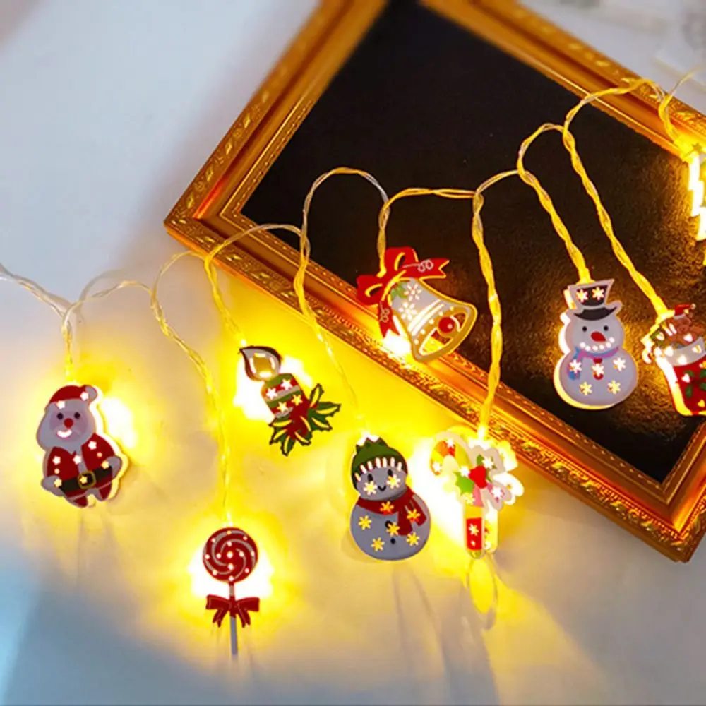 Guirxiété Lumineuse de Noël, 10 Motifs de Noël, Art du Fer Kawaii, Guirxiété Lumineuse LED Portable Créative, 1.65m, 10 Lumières