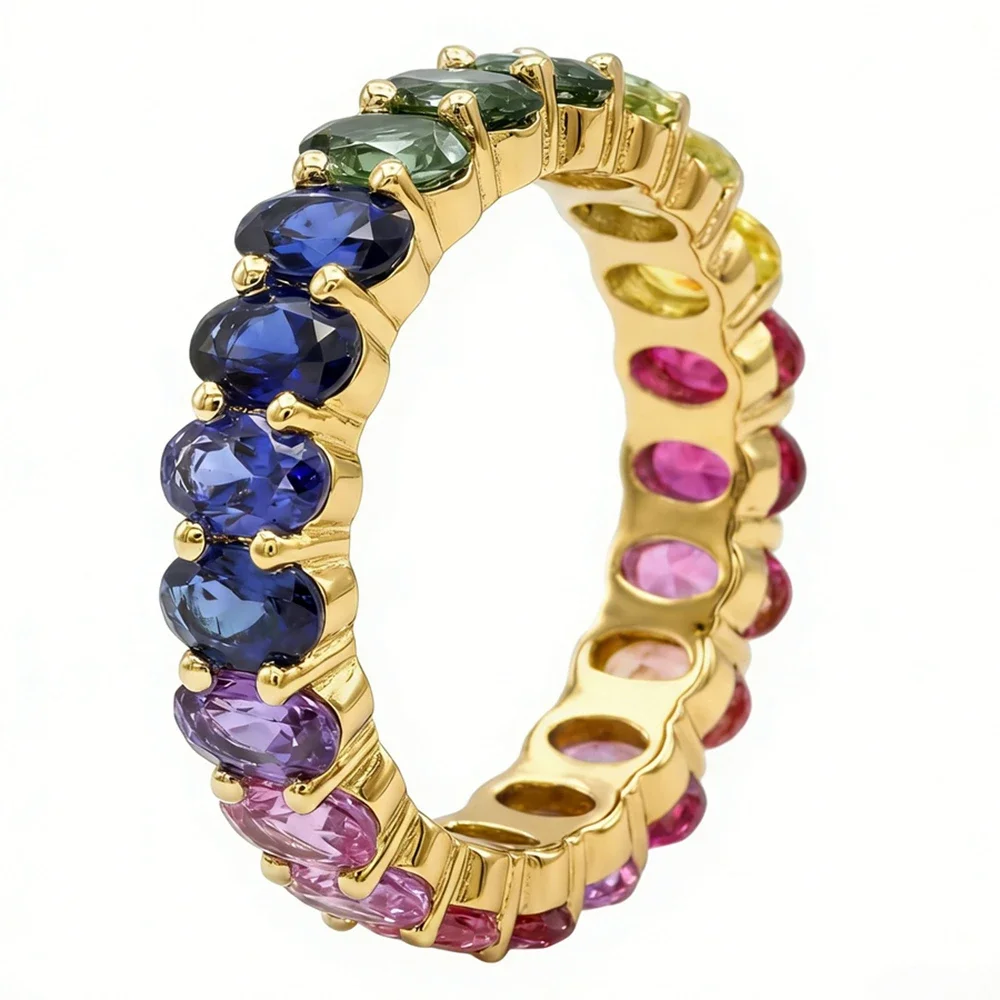 Yaranyan 100% 925 Sterling Silver Oval Cut 3*5 MM Lab Sapphire Gemstone Colorful Row Ring for Women Fine Jewelry Wedding Band
