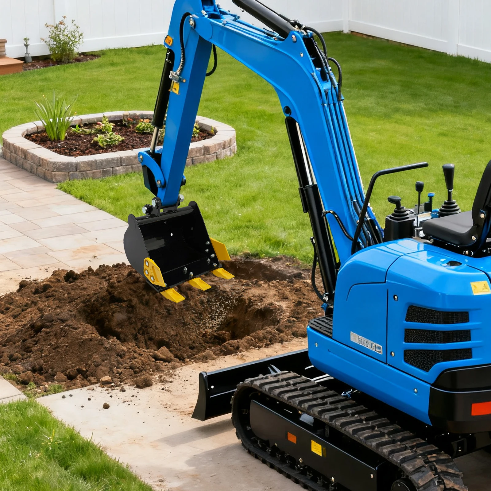 دلو حفارة صغير بأسنان معدنية لآلات طنتين، مصنوع من فولاذ المنغنيز Q235B لحفارة الأنابيب والغزل، 15.75 × 10.24 بوصة