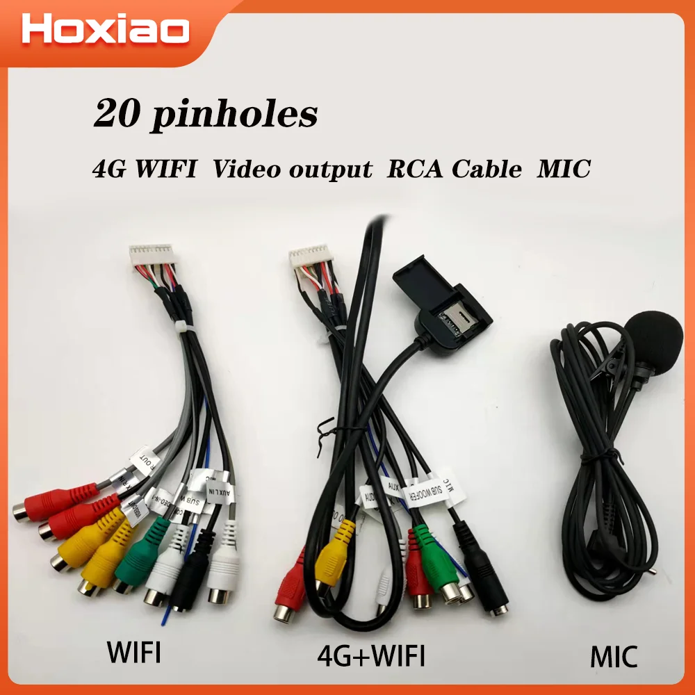 20 Pinholes 4G/WIFI Verstion RCA Cable Radio Adapter Microphone AUX For Car Android Radio