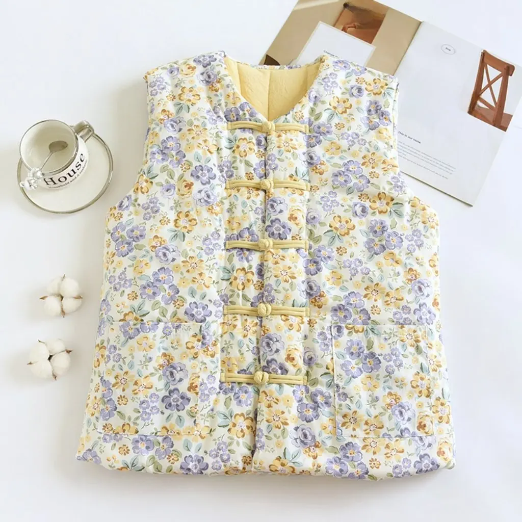 Women's Slim-fit Cotton Vest Chinese-style Vintage Literary Design Autumn Winter Fashionable Casual Outerwear