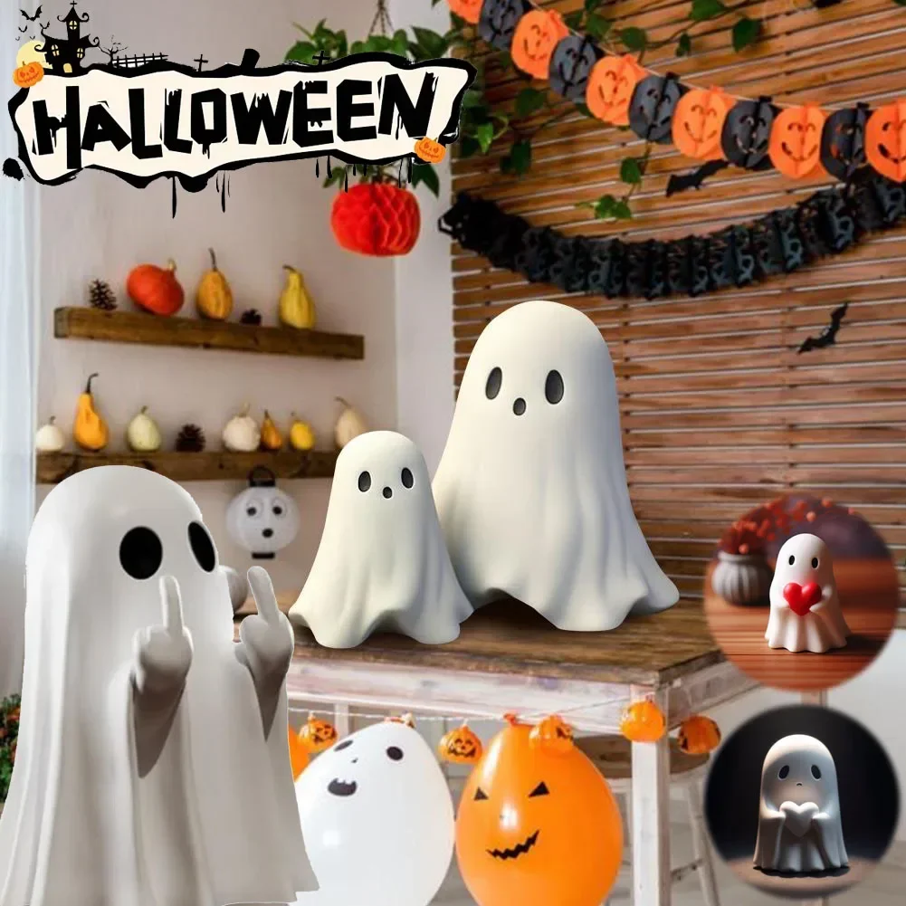 Halloween Middle Finger Ghost Decoration Cute Ghost Statue For Home Fireplace Decor Smooth Body Enhance Festive Atmosphere