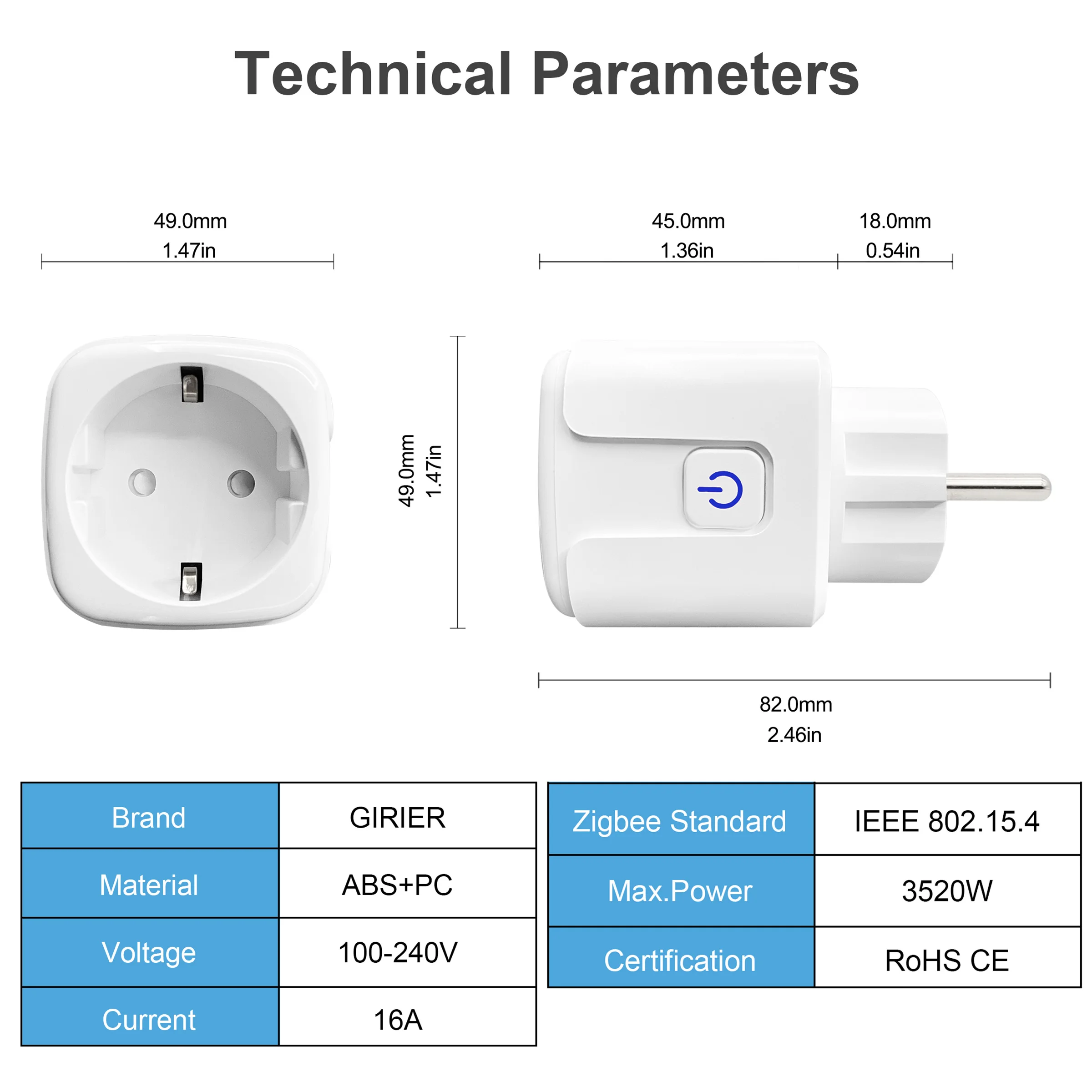 GIRIER Smart Plug ZigBee 16A with Power Monitor Function App Voice Remote Control Socket Outlet EU Supports Home Assistant Alexa