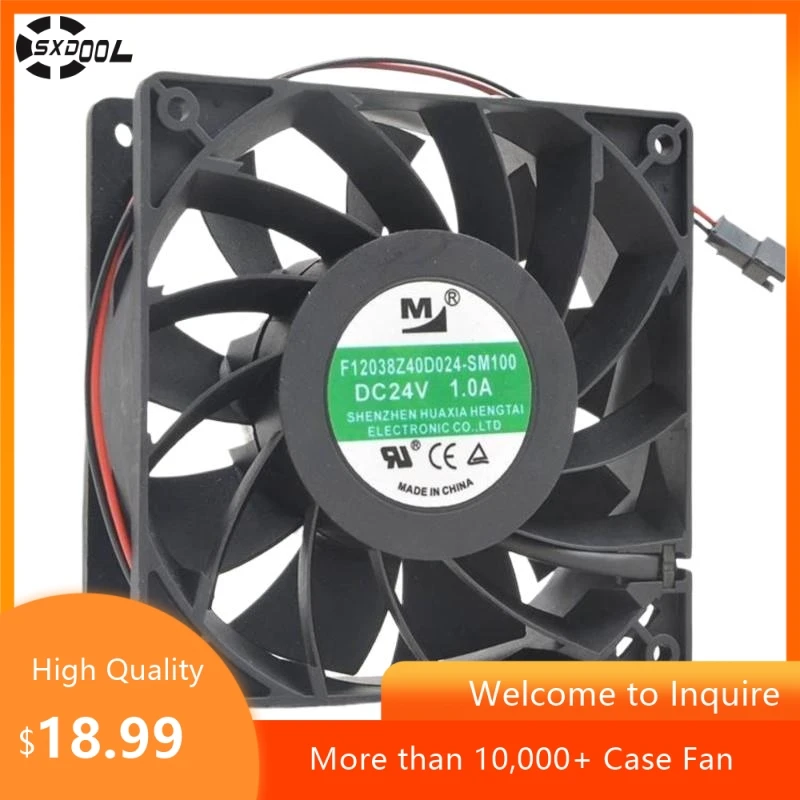 F12038Z40D024-SM100 120mm 24V 1.0A High Airflow Cooling Fan, 5000RPM, 212.57 CFM, Dual Ball Bearings for Inverter, Power Supply