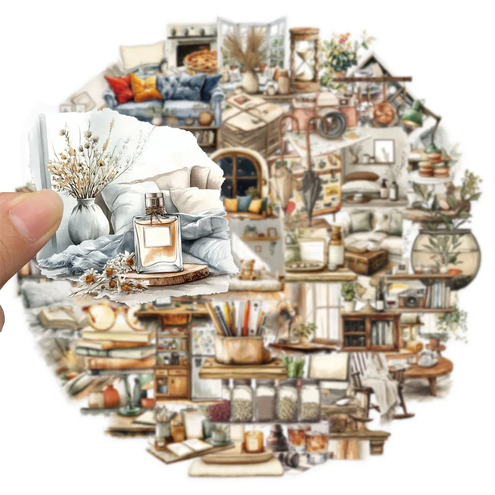 50PCS Home Art Theme Series Sticker Set DIY Phone Case Laptop Guitar Computer Transparent Decorative Stickers