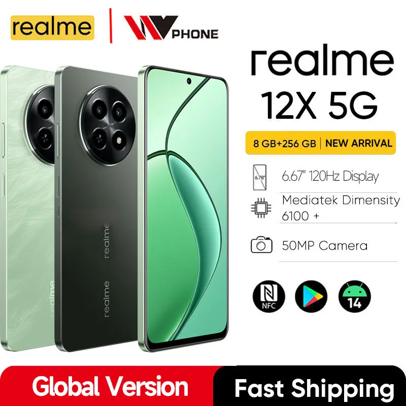 smartphone mediatek dimensao 6100 mais 5g 667 120hz display 50mp camera ai telefone movel versao global realme12x 01