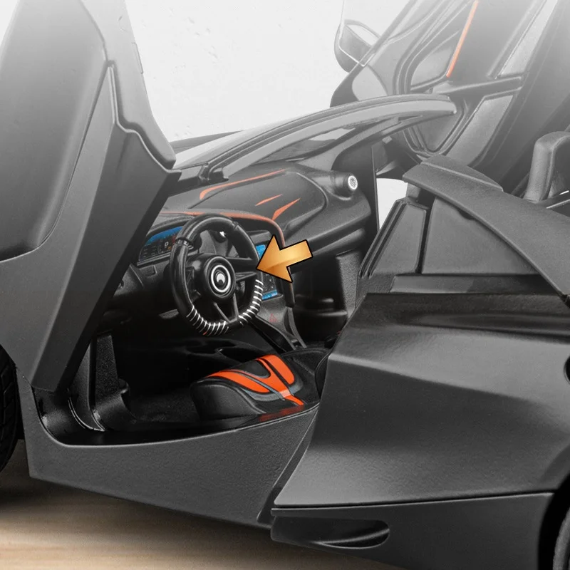 1:18 720S supercoche de aleación modelo de coche sonido y luz tirar hacia atrás juguete para niños coleccionables regalo de cumpleaños