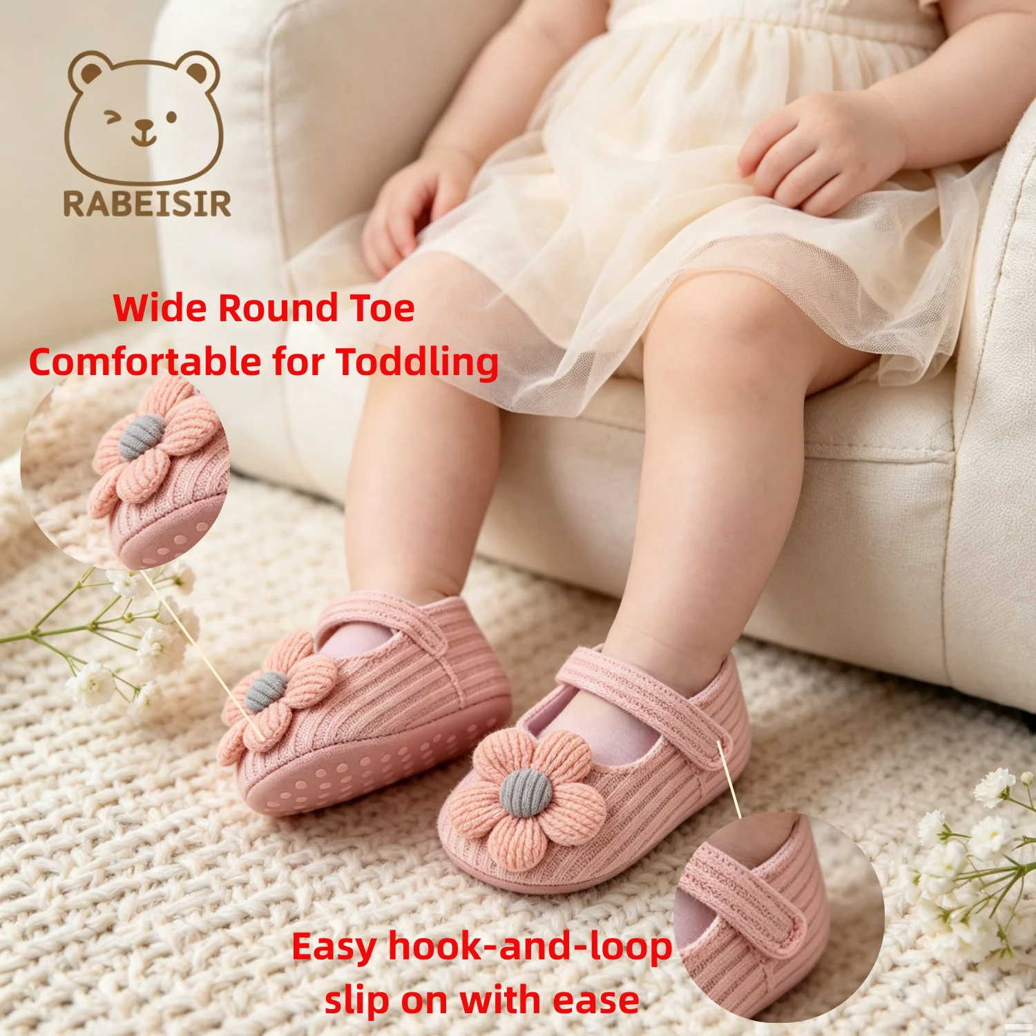 Niedliche Blumen-Mary-Jane-Flache Schuhe für Babys, trendige, leichte, weiche Schuhe für Party-Auftritte im Innen- und Außenbereich, Frühling – Detail 6
