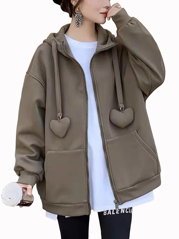 

Korean Loose Hooded Women's Jacket Casual Zipper Women Basic Coat Spring New Streetwear Bomber Jacket Female 2023