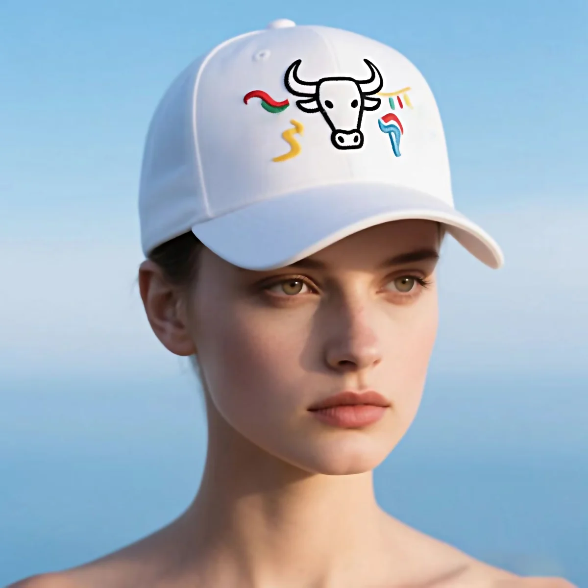 

Unisex Bold Rainbow Bull Cotton Baseball Cap - Adjustable Sun Cap with Ethereal Embroidery for All-Season Cultural Outdoor