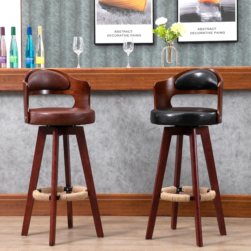 

Luxury Swivel Bar Stools Kitchen Counter Stools Wood Bar Chair Leather High Footstool Dining Chairs Living Room Home Furniture