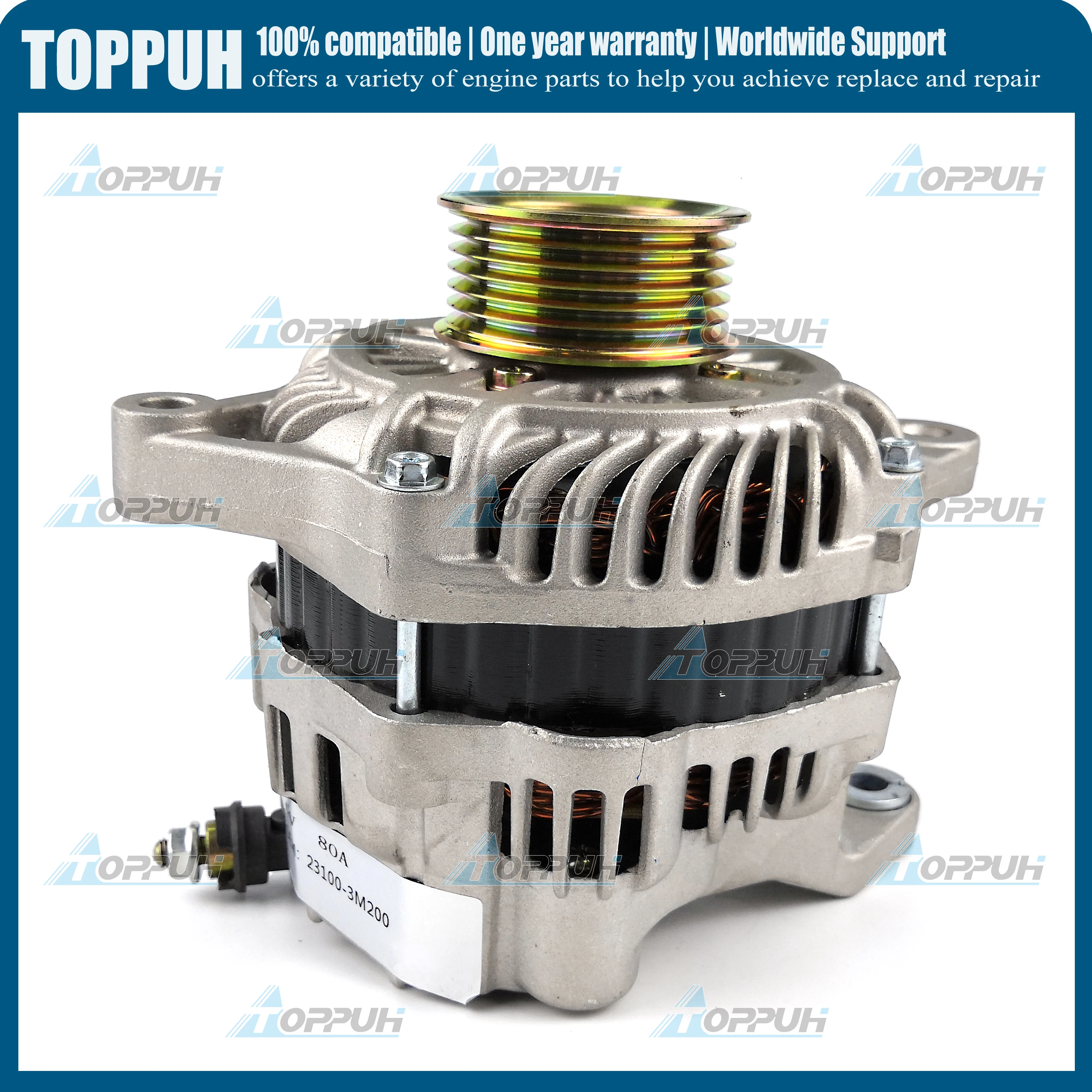 12V 80A Alternator Replacement for Nissan Sentra L4 (97-99), 200Sx L4 (97-98), LR180-768, A002TB3191, A003TB0091, A0002655221