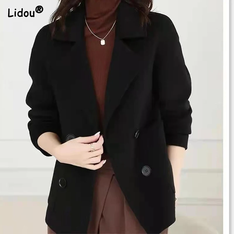 Autumn Winter Thick Pockets Office Lady Button Solid Premium 2022 Women\'s Clothing Formal Loose Business Casual Blazer Classic