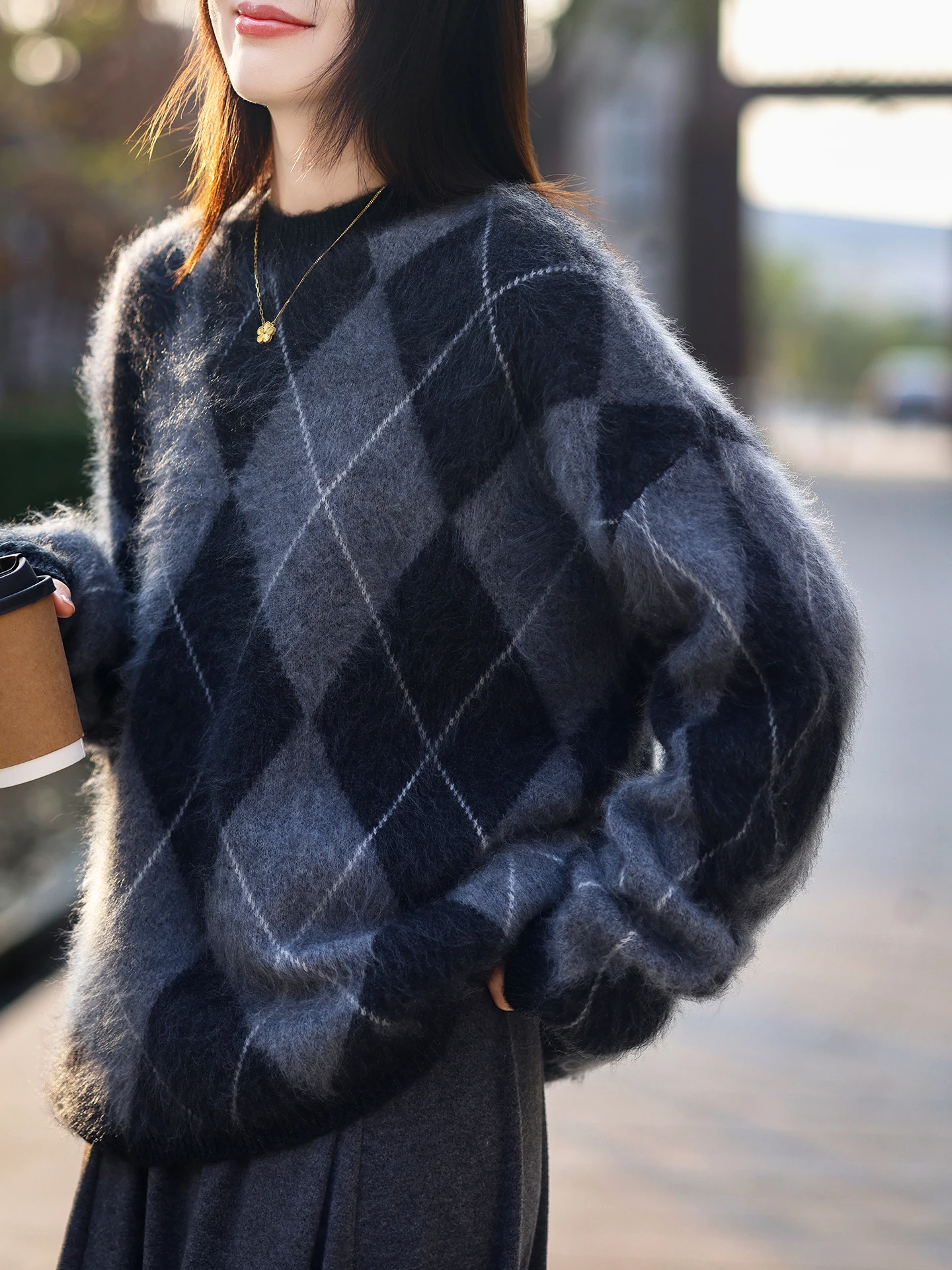 

Autumn Winter New Women's 100% Merino Wool Knitwear Pullover Sweater O-neck Argyle Thick Cashmere Fashion Long Sleeve Tops