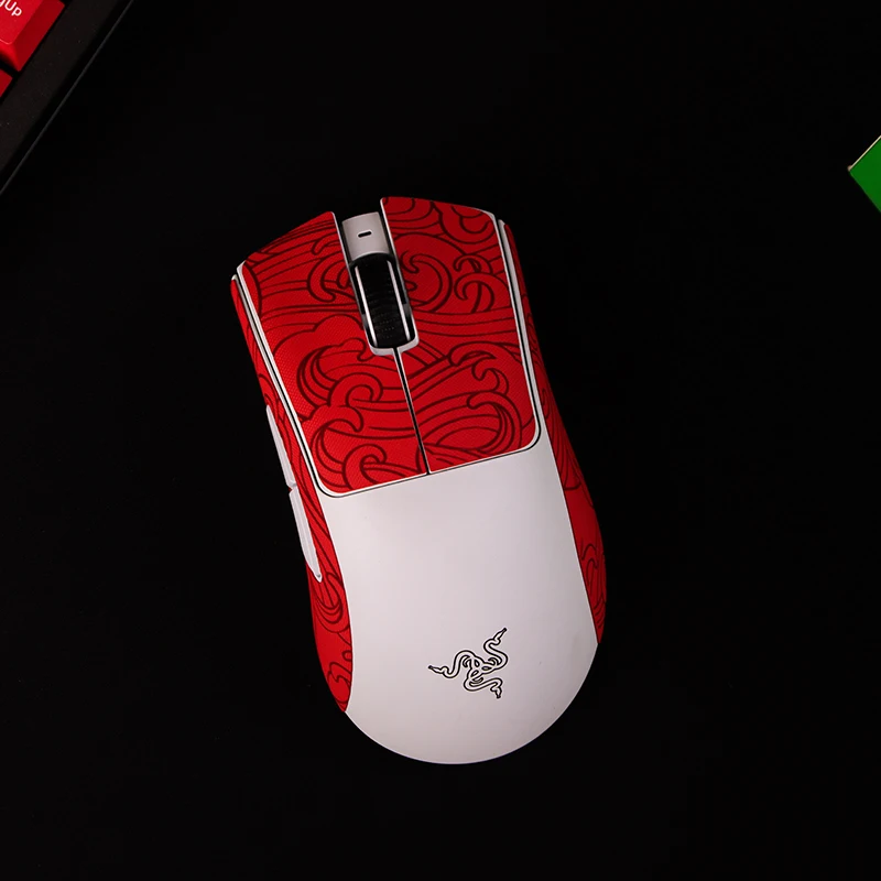 Esports tigre gaming mouse grip tape mouse pele adesivos laterais resistente ao suor para razer deathadder v3 pro mouse de jogos sem fio