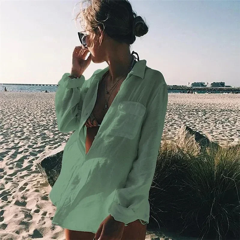 Shirt-type Beach Blouse Sexy Cardigan Sunscreen Shirt Holiday Bikini Blouse Spring and Summer Seaside Fashion Leisure Romance