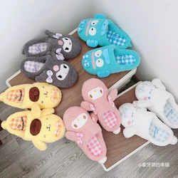 Sanrio Cinnamoroll Slipper Warm Winter Pom Pom Purin My Melody Indoor Shoes Cute Kuromi Home Shoes For Girl Woman Flat Non-slip