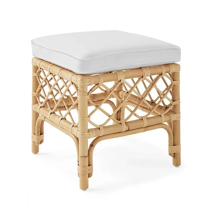 حذاء تزيين من الخشب الصلب المربع الصغير من الروطان الحقيقي، تغيير مدخل الإقامة المنزلية، مقعد منخفض #1