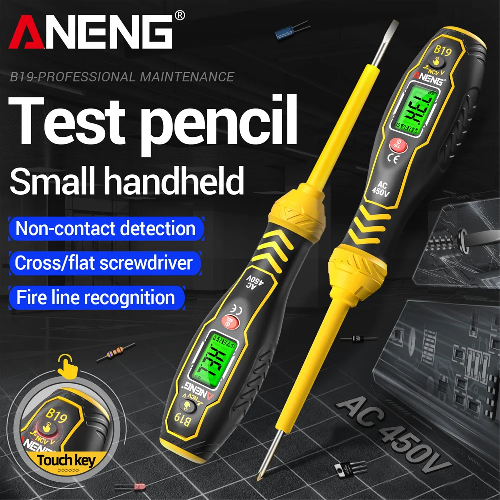 Caneta Testadora de Tensão Digital ANENG 30-1000V Sem Contato com Buzzer e Localizador de Ponto de Ruptura, Ferramenta Detectora de Pontas Cruzadas/Planas B19