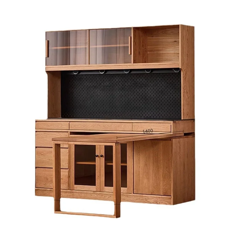 Modern simple cherry wood dining side cabinet dining table integrated cabinet Nordic all solid wood living room