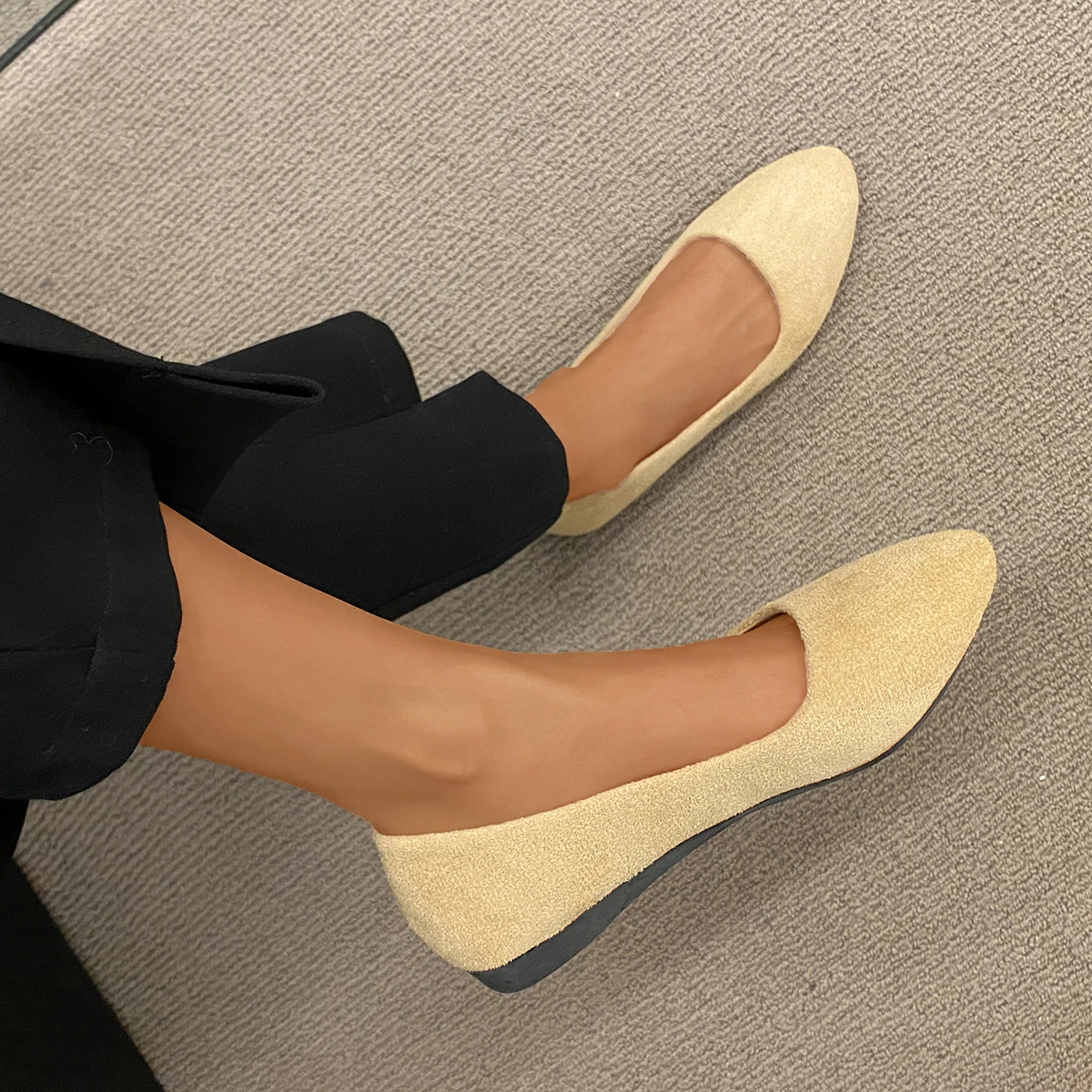 Frühlings- und Herbst-Damenschuhe, modische flache Schuhe mit runder Spitze, bequeme, rutschfeste Büro-Damenschuhe, Beige/Rosa/Schwarz/Grün optional