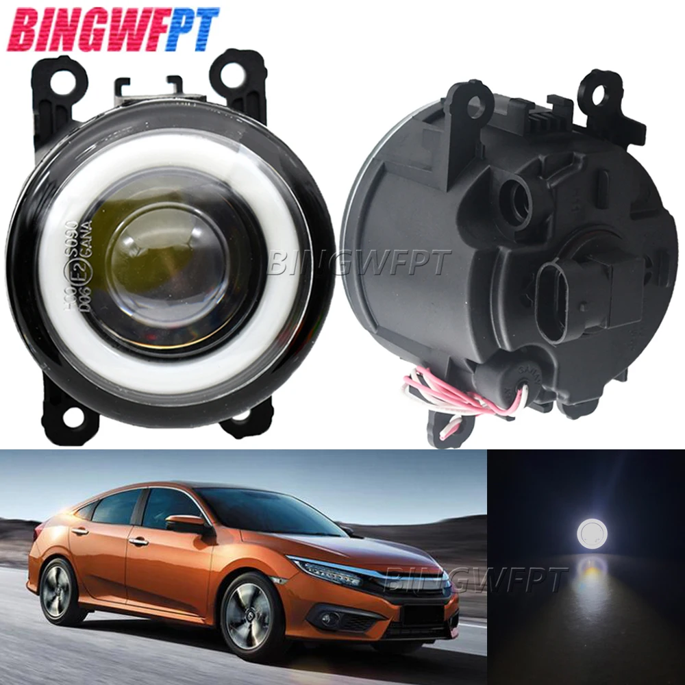 2PCS Car Front Fog Light H11 LED Halo Ring Angel Eye DRL Daytime Running Light 12V For Honda Civic 2016-2018 10th generation