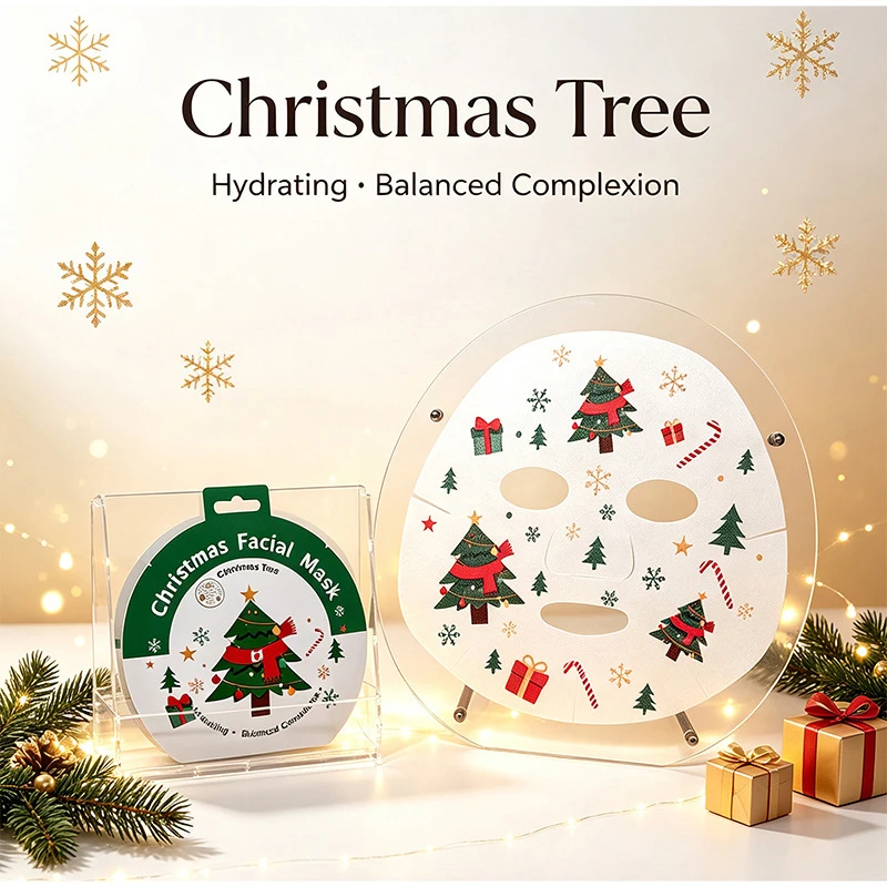 Christmas Pattern Facial Mask Tree Printed Face Sheet Mask Cute Holiday Design Facial Sheet For Daily Skin Care