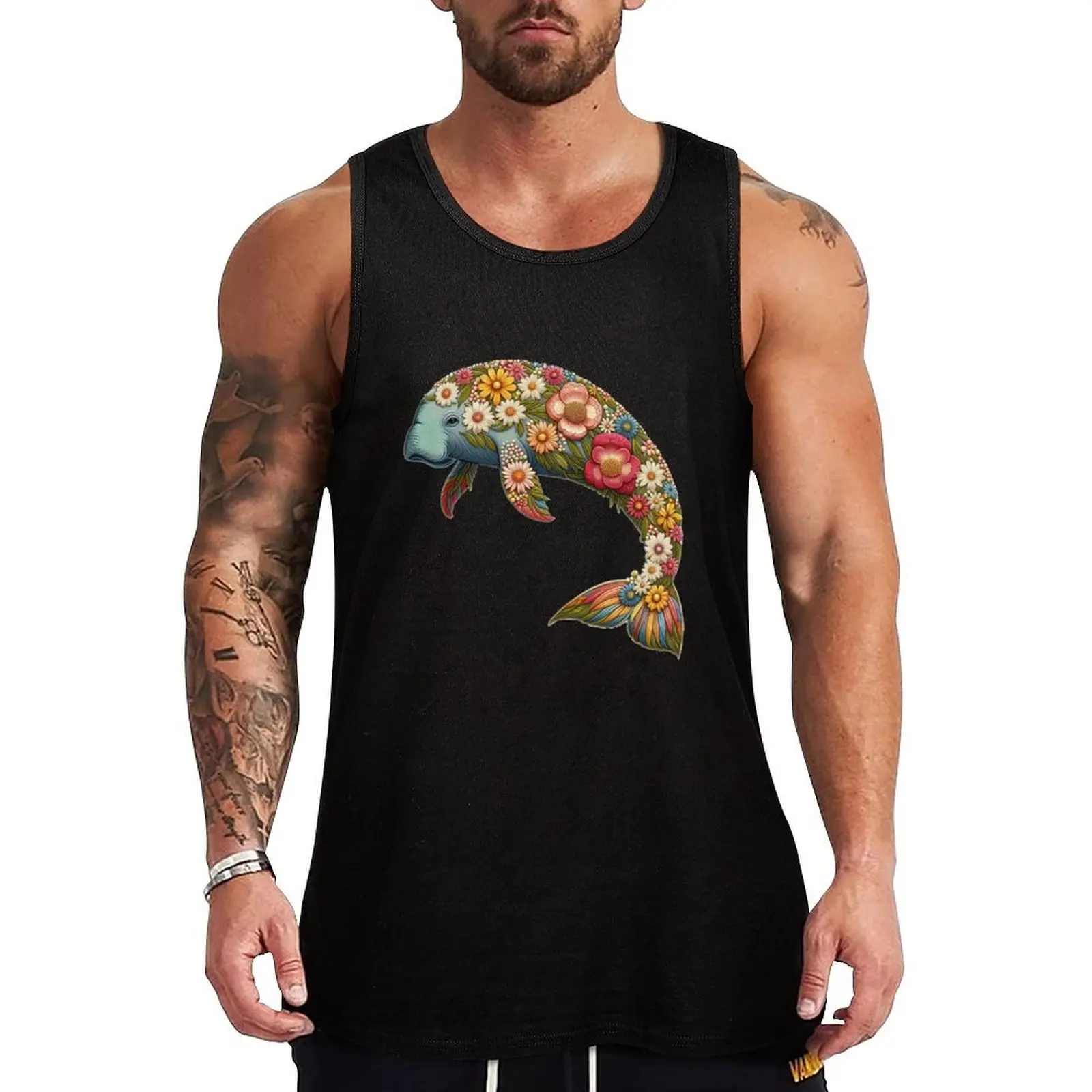 

Flower Retro Dugong Tank Top Premium Soft Tank Top Breathable Comfort Sleeveless