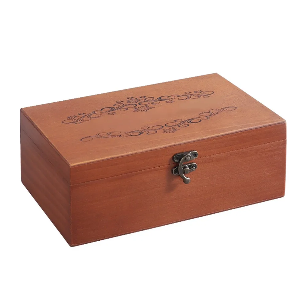 Large Capacity Wooden Storage Box With Safety Lock Flip Top Wooden Jewelry Box Multifunctional Wooden Look Vintage Storage Box