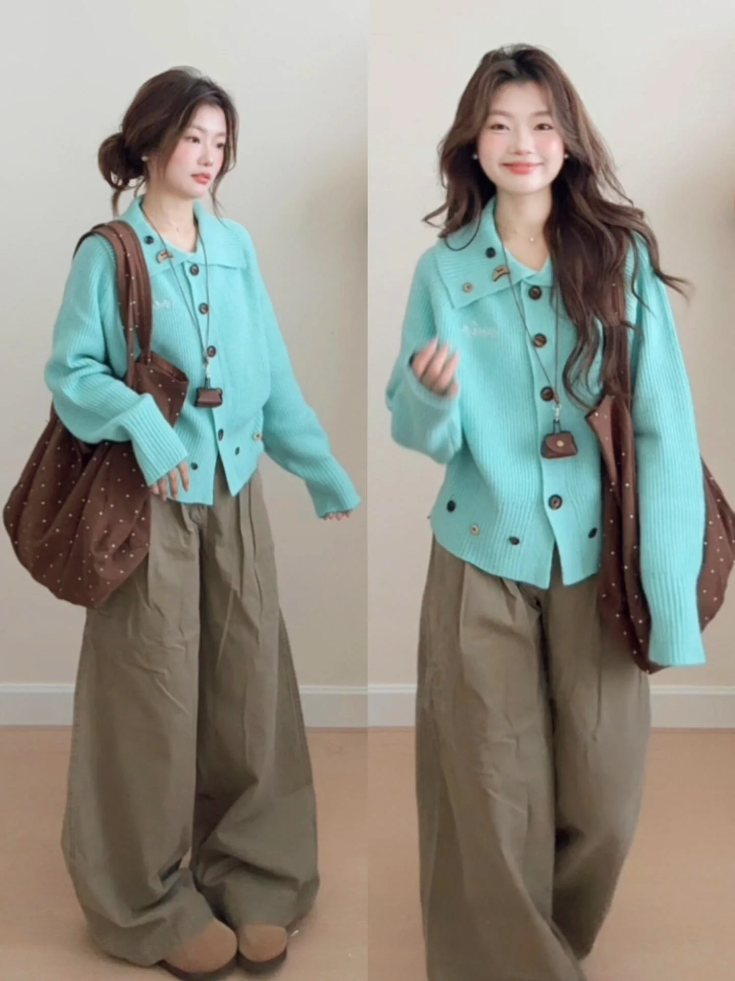 

Soft Cozy Blue Collar Knitted Sweater Coat Women's Loose Fit Autumn Winter New Sle Trendy Slimming Open Cardigan