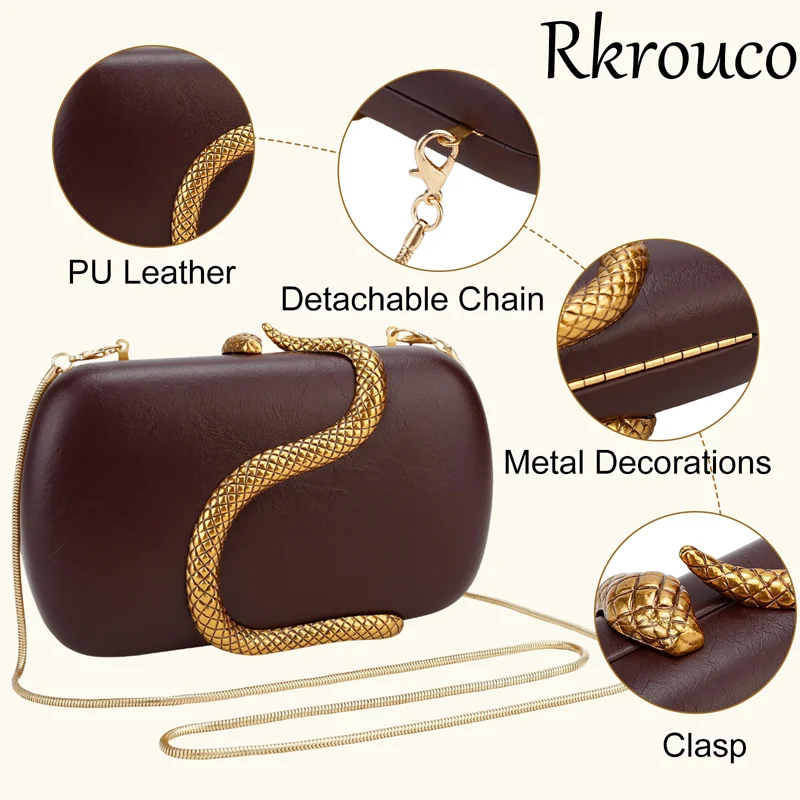 

Women PU Leather Evening Clutch Hot Sale Chic Snake Pattern Decor Purse Party Banquet Wedding Handbag Portable
