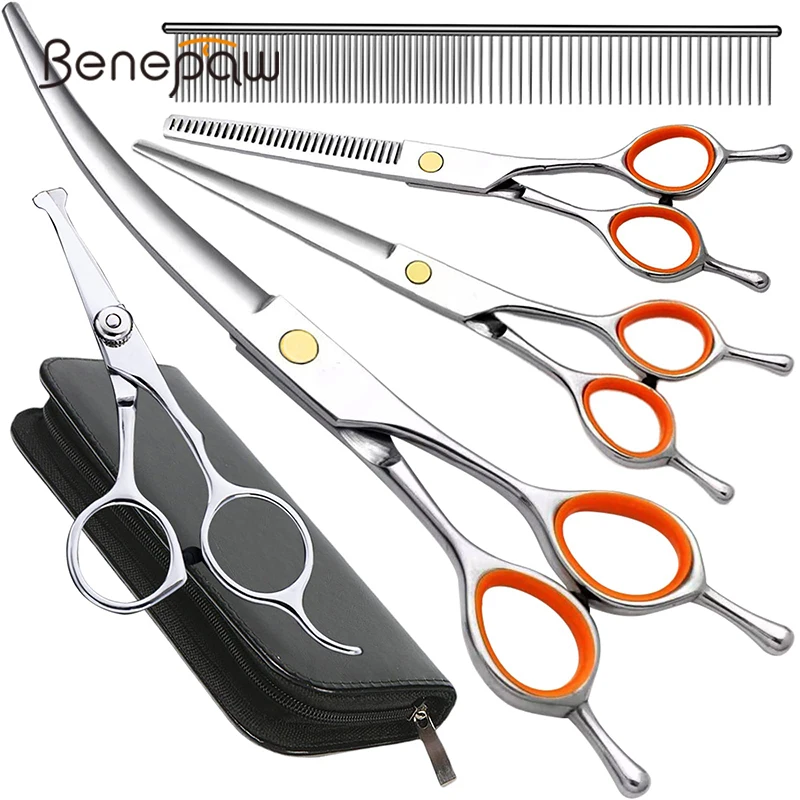 

Benepaw Professional Dog Scissors Pet Grooming Kit For Face Paws Straight Cutter Thinning Shears Curved Scissors Round Tips Comb