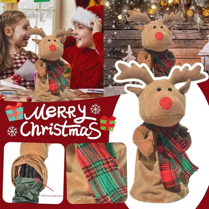 Christmas Animatronics Dancing Christmas Toy Electric Musical Reindeer Plush Soft Animated Christmas Plush Toys For Boys Girls