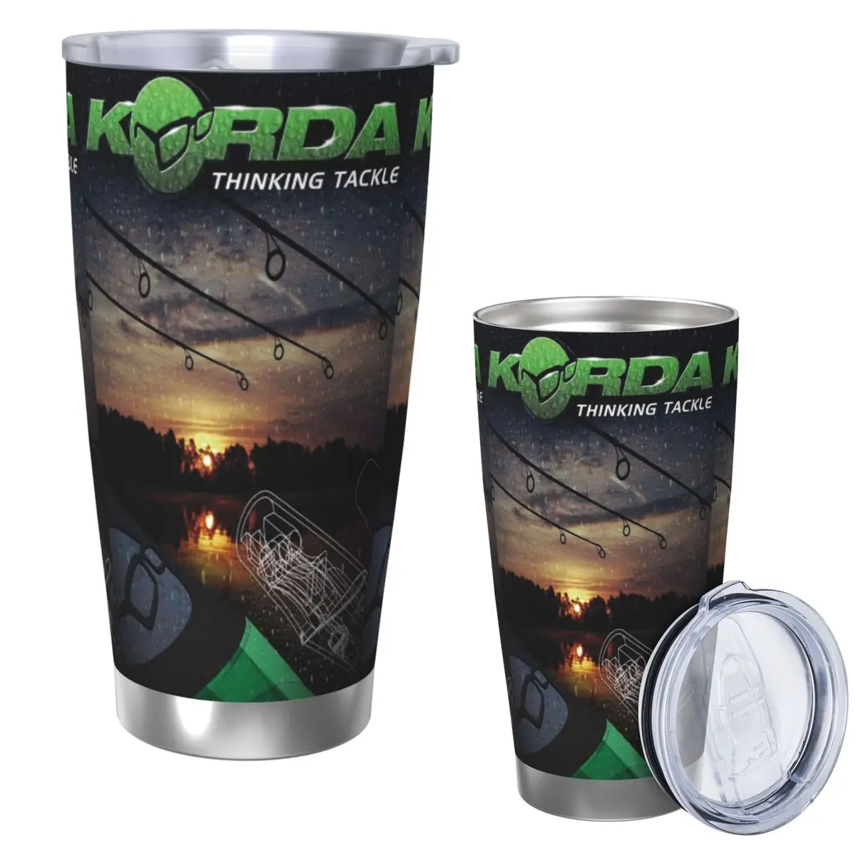 

Korda Fishing Logo Стакан из нержавеющей стали с вакуумной изоляцией, термохолодная чашка, соломинки с крышкой, 20 унций
