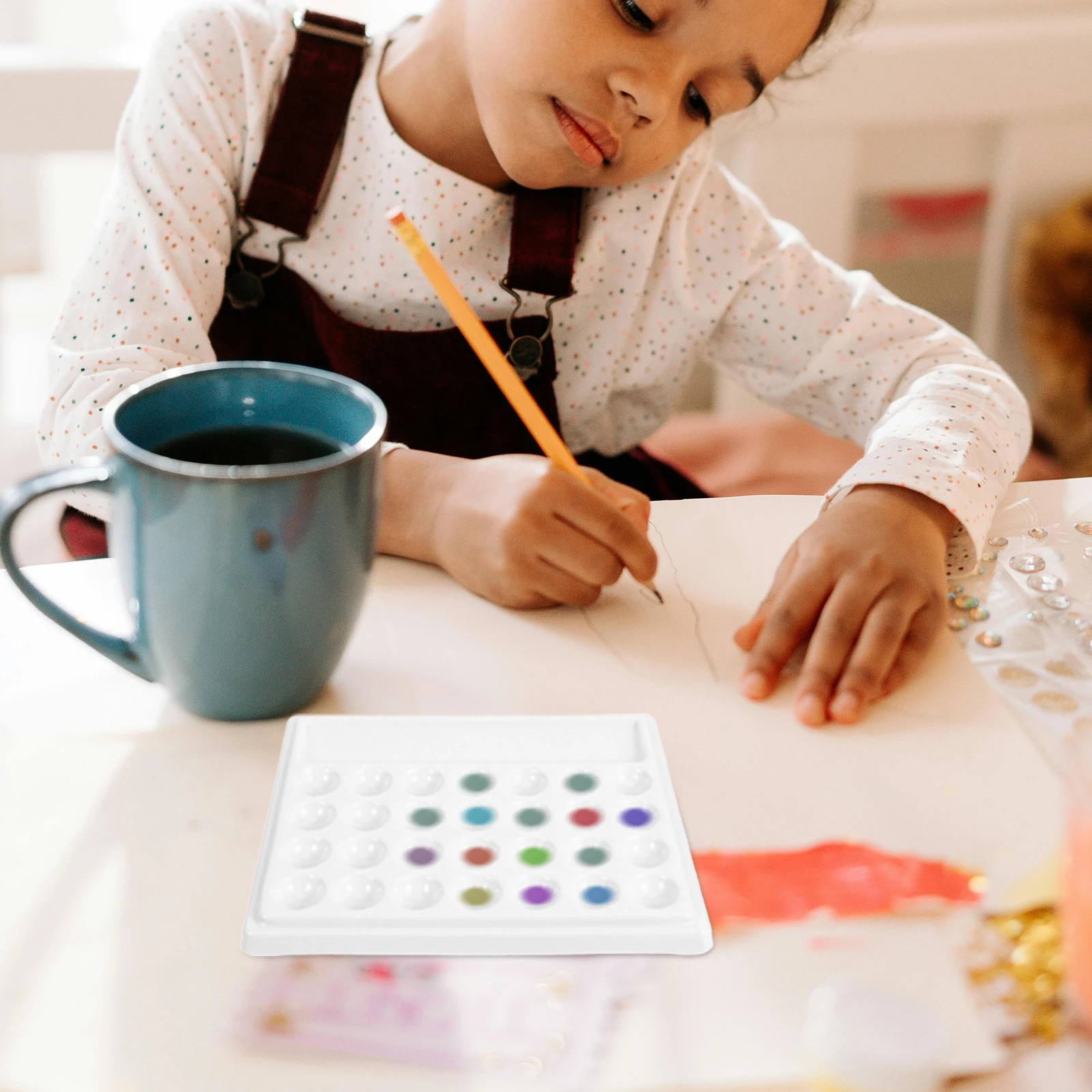 

1pc 28 Hole Ceramic Palette Watercolor Paint Tray Pigment Mixing Plate Gouache Color Accessories Portable Storage Easy Cleaning
