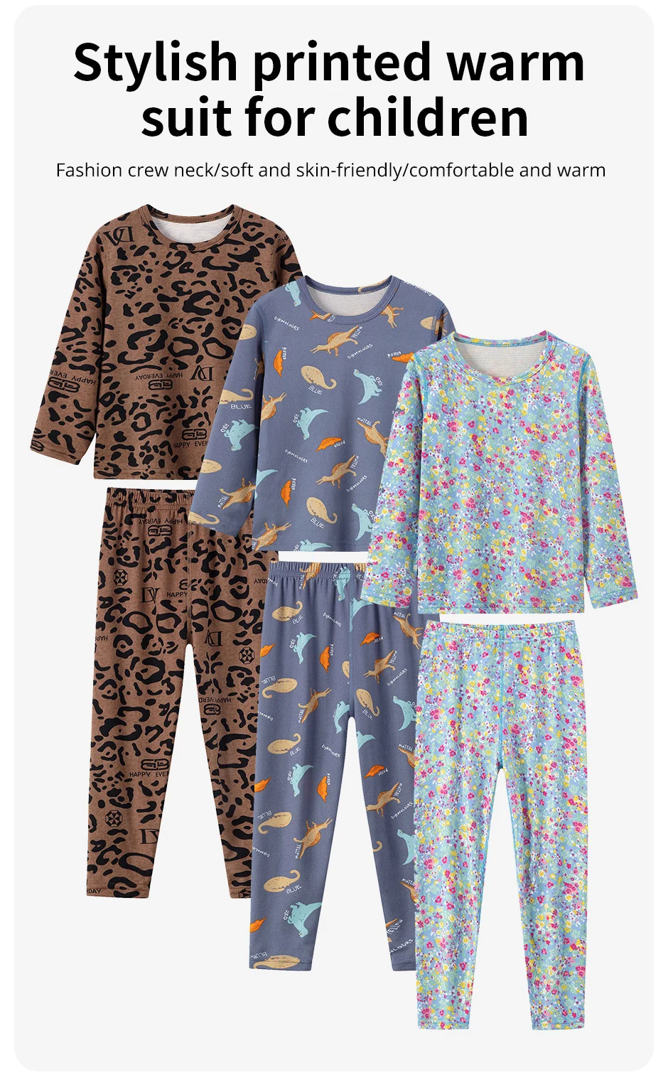 2-teiliges Kinder-Set, Jungen/Mädchen, gleicher Stil, Herbst/Winter, warm, schweißabsorbierend, bedruckt, mehrfarbig, modische Pyjamas – Detail 2