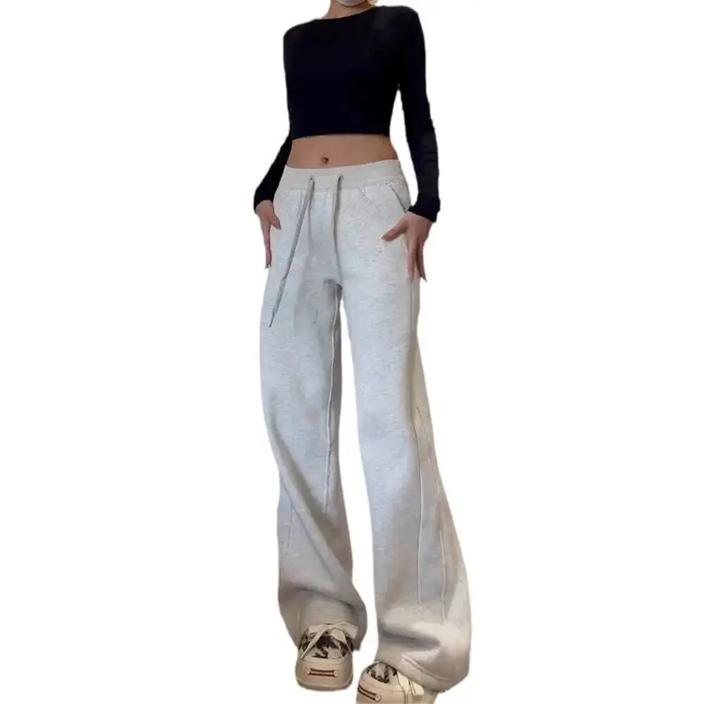 Women Sports Sweat Pants 2025 Autumn Women's Fleece Lined Sweatpants Straight Leg Loose Slim Fitting Casual Wide Leg Pants