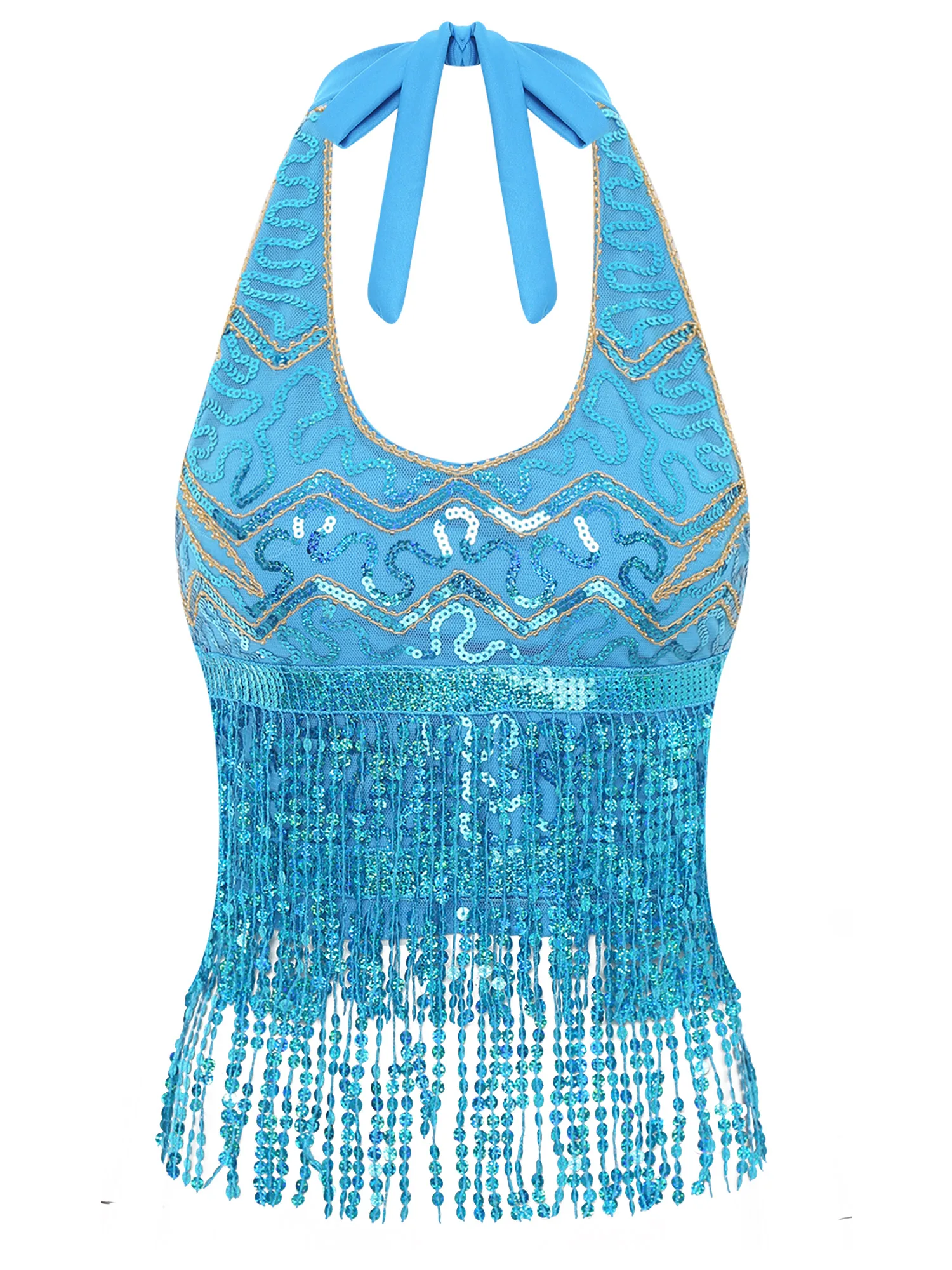 

Sparkling Belly Dance Performance Suits Women Halter Top And Bloomers Pants with Hip Scarf Set for Belly Training Dance Costumes