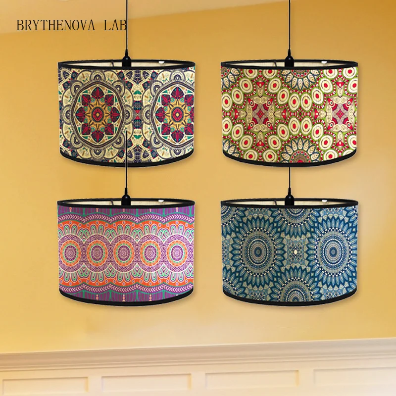 Retro Style Bamboo Lampshade Vintage Printed Chandelier Lamp Cover Cafe Japanese Bar Lounge Hotel Home Decor Light Accessories