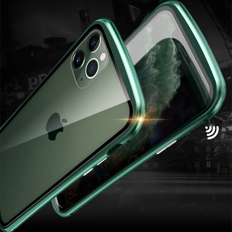 360 Metal Magnetic Adsorption Case For iPhone 16 15 14 13 12 11 Pro XS Max Double-Sided Glass Case For iPhone 8 Plus X XR Cover